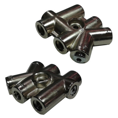 FLAUTO Scubatech DOPPIO 1IN-HP 7/16 MASCHIO/2OUT-HP 7/16 FEMMINA + 1IN-BP 3/8 FEMMINA /3OUT-BP 1/2 POLLICE FEMMINA