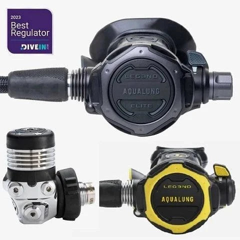 Set Erogatori Aqualung Leg3nd Elite Black Edition con design in acciaio inossidabile e alta funzionalità per immersioni esperte