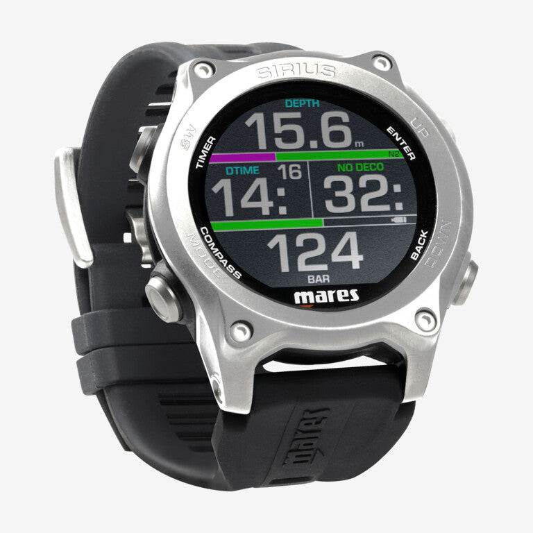 Mares Sirius dive computer watch with advanced dive data display and interchangeable strap